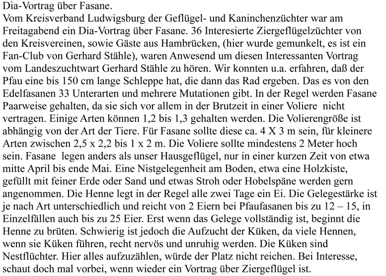 Von Dia-Vortrag Fasane 2009